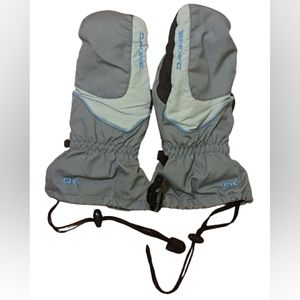EUC Dakine grey/light blue Falcon Mitts 72% PVC palm wrist drawstring tighteners